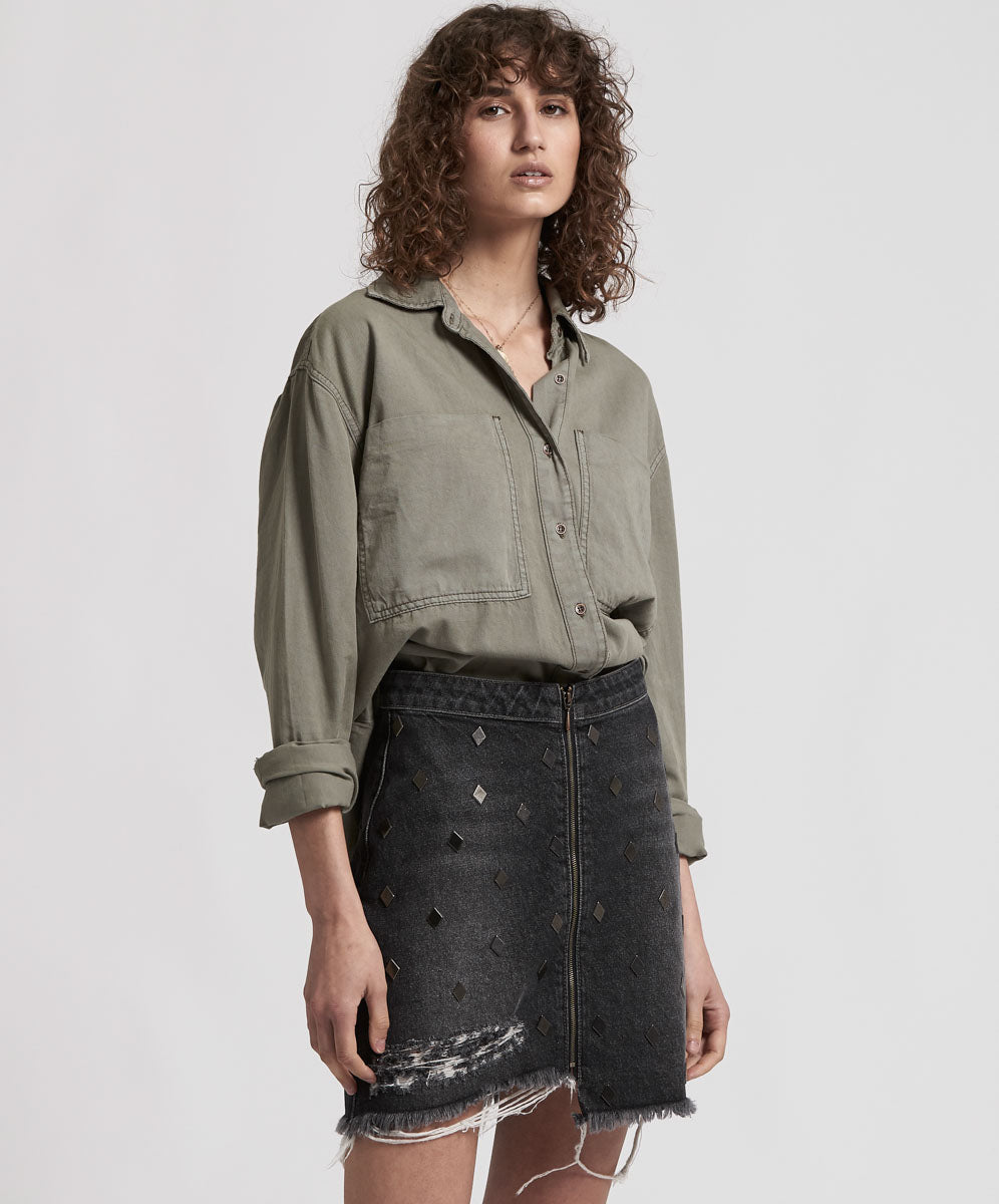 A line denim skirt with buttons best sale