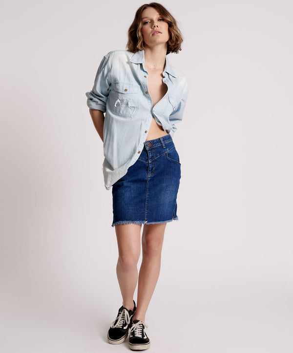 Preacher High Waist Stretch Denim Skirt - Alabama