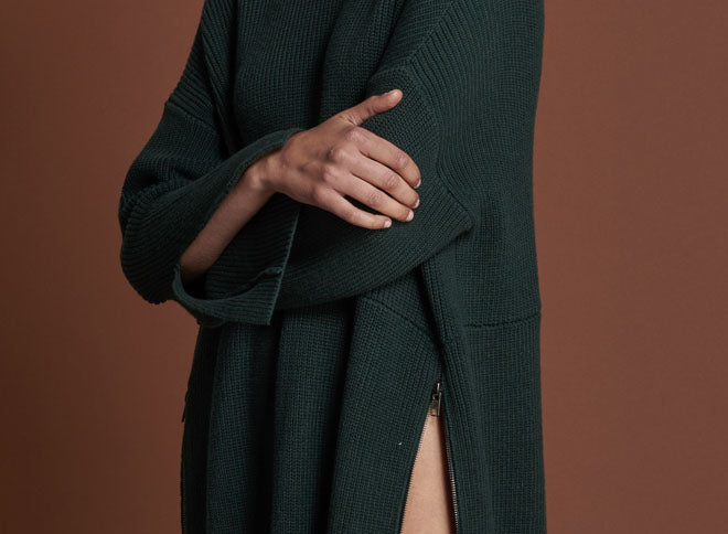 BOTTLE GREEN STUDIO ZIP KNIT DRESS