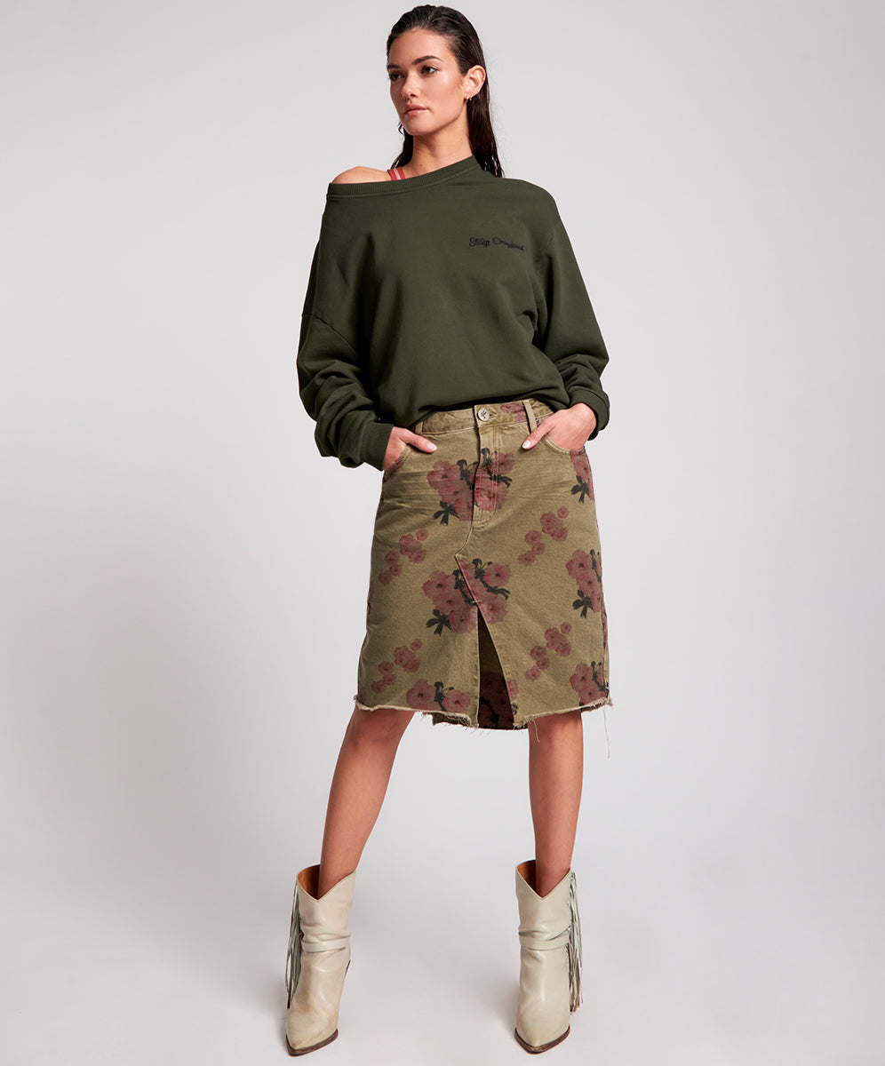 Khaki camo denim store skirt