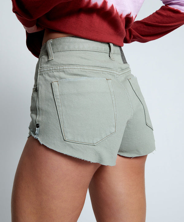 The One High Waist Cheeky Denim Shorts - Faded Khaki