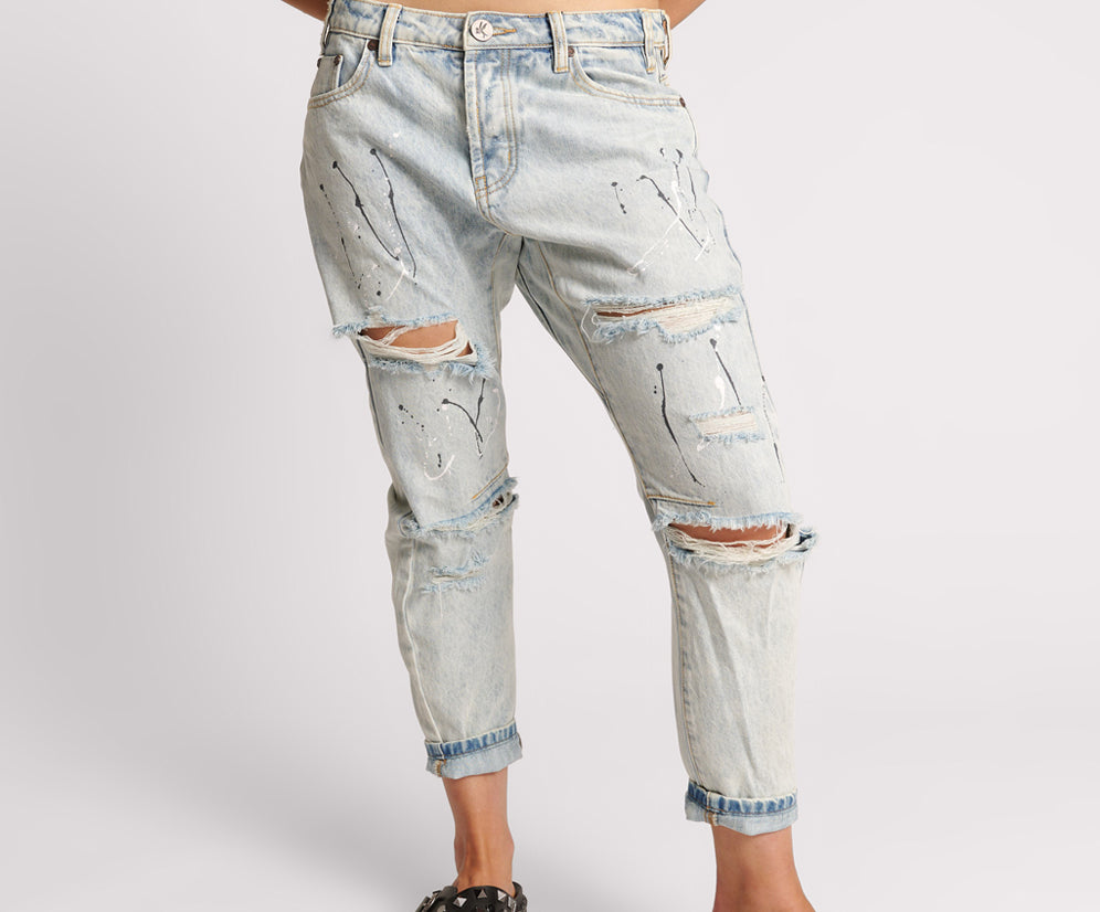 Saints Low Waist Boyfriend Denim Jeans - Florence Painted