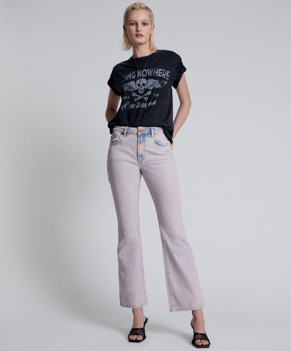 Charlie High Waist Slim Flared Denim Jeans - Pink Haze