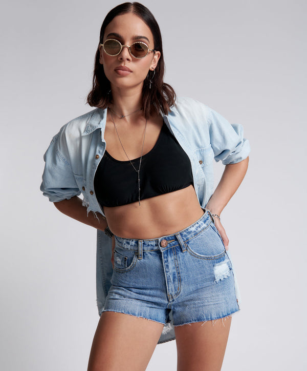 Bonitas High Waist Denim Shorts - Ocean