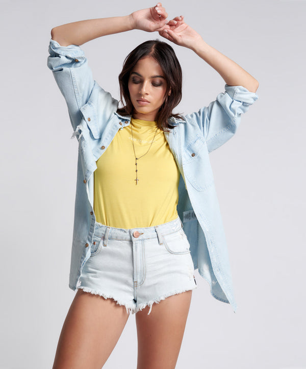 The One High Waist Cheeky Denim Shorts - Bel Air Blue