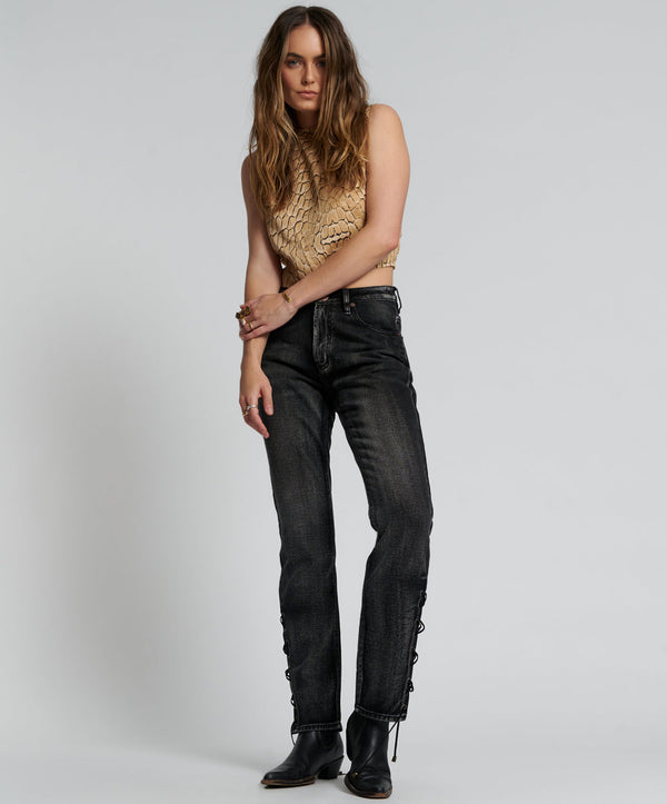 Awesome Baggies High Waist Straight Leg Denim Jeans - Faded Black