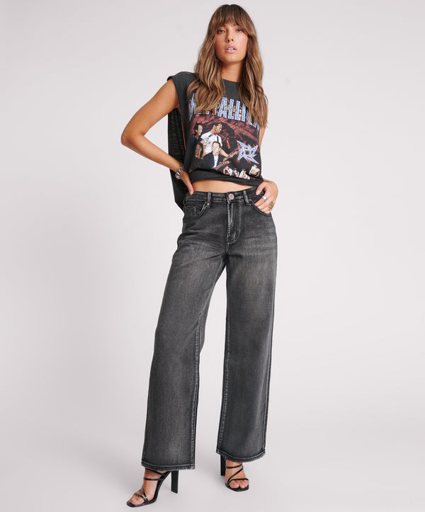 Jackson Mid Waist Wide Leg Denim Jeans - Faded Black