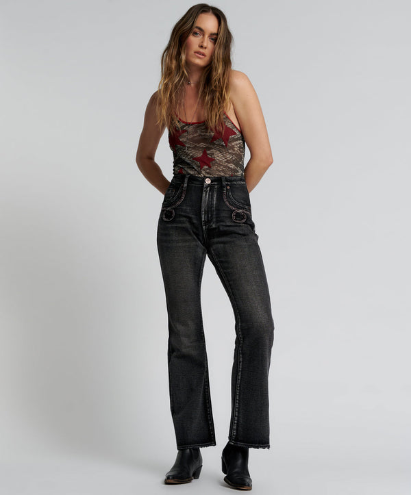 Charlie High Waist Slim Flared Denim Jeans - Faded Black