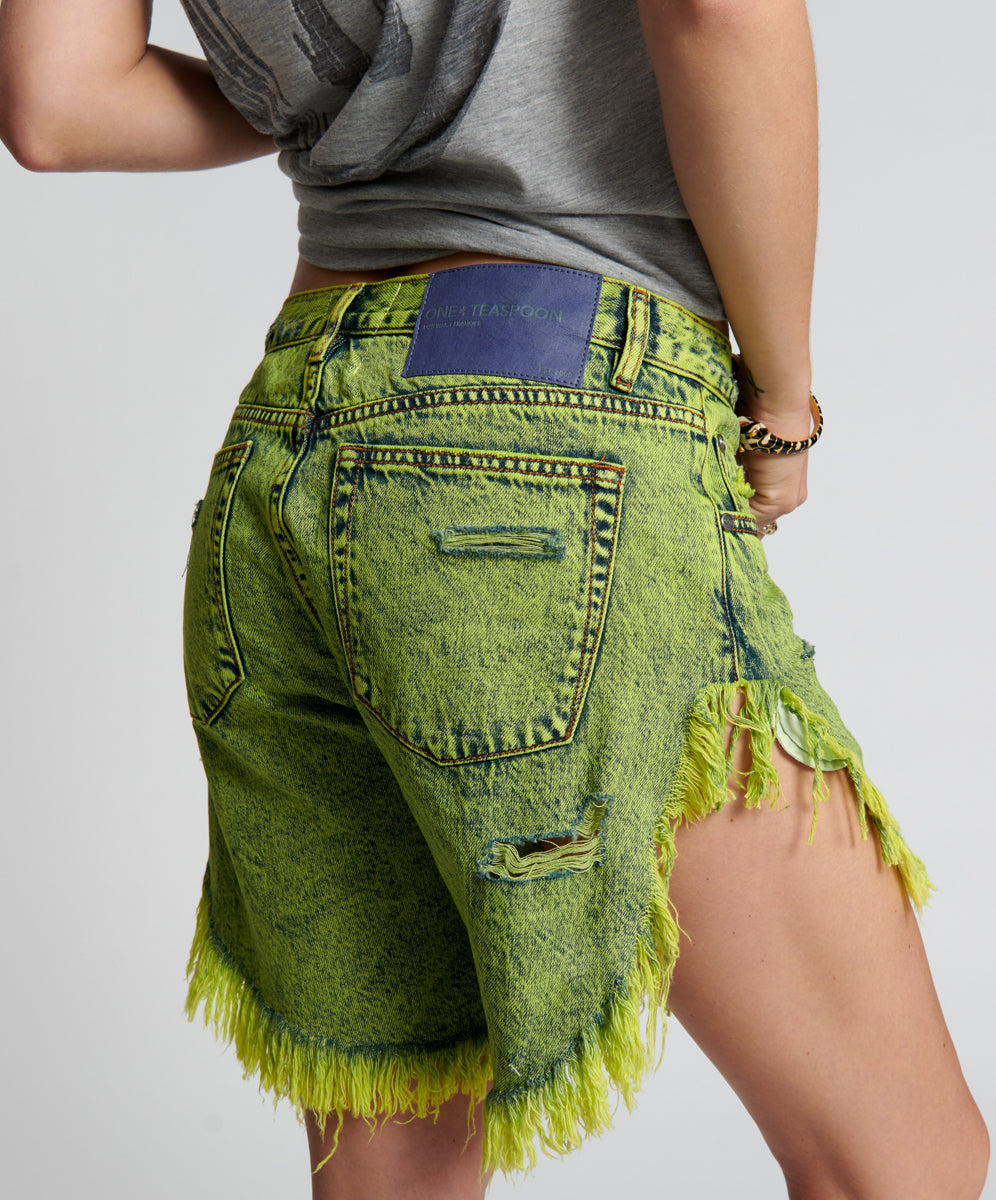 Lime green cheap denim shorts