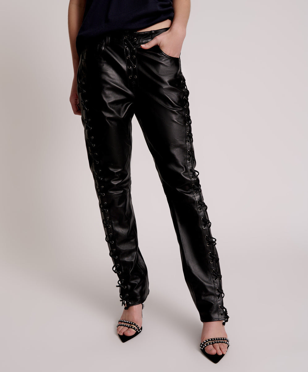 BLACKLIGHT LEATHER LACE UP PANTS