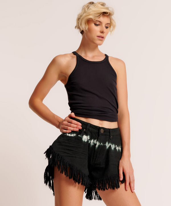 Scouts High Waist Flippy Denim Shorts - Black Magic