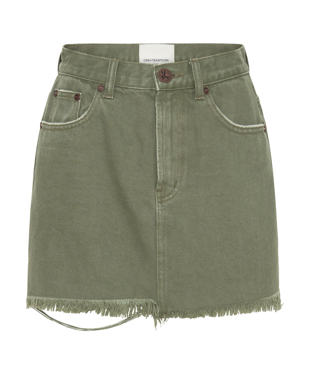 Military Khaki 2020 Mini Denim Skirt One Teaspoon