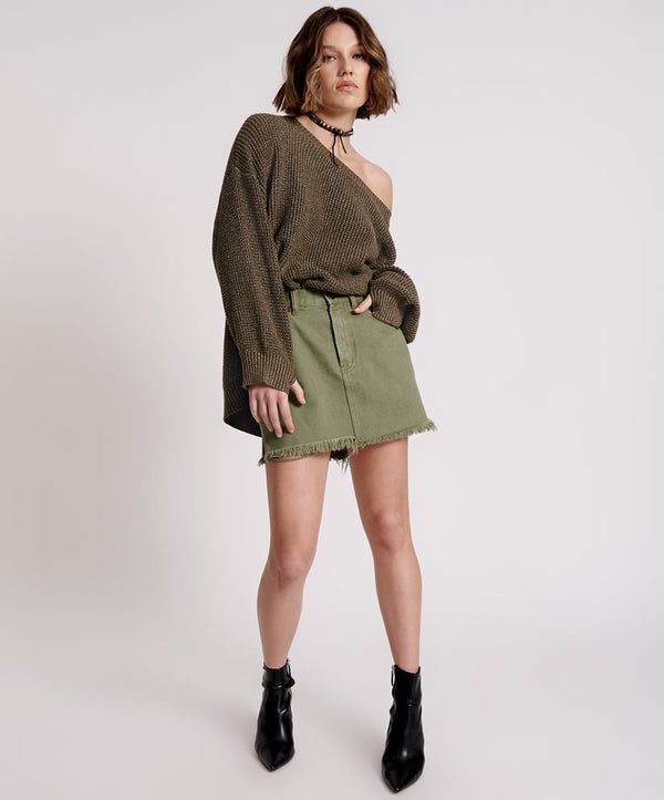 2020 High Waist Mini Denim Skirt - Military Khaki