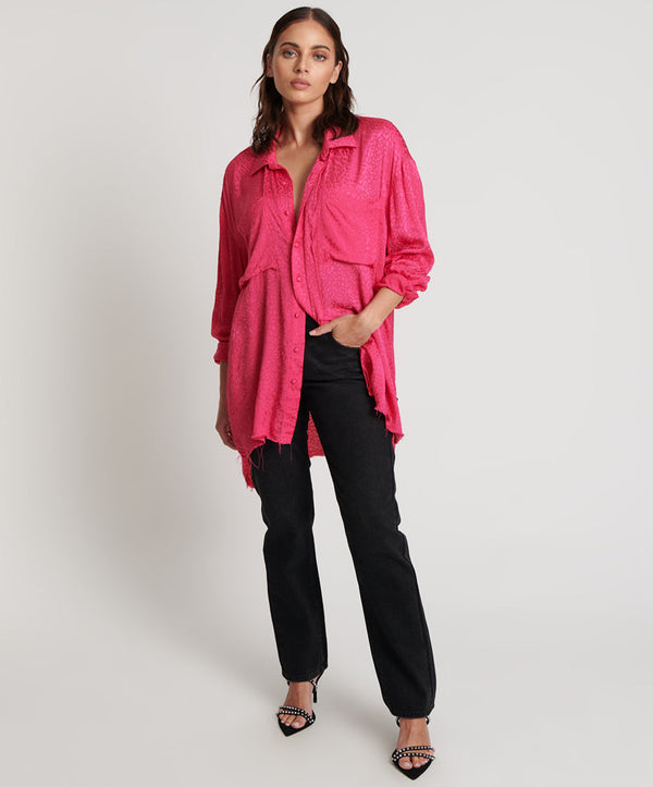 Jacquard Longline Shirt - Shocking Pink