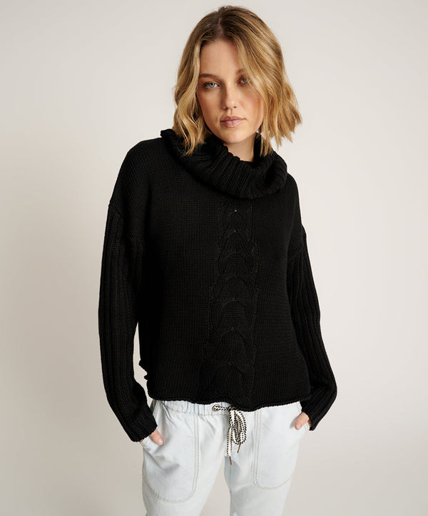 Classic Chunky Roll Neck Knit Sweater - Black