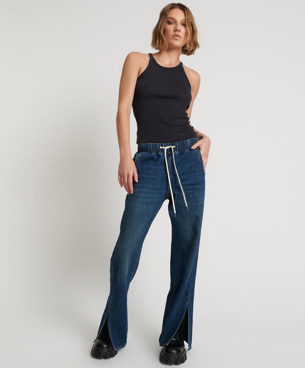 Roadhouse Wide Leg Drawstring Denim Jeans - Royal Blue