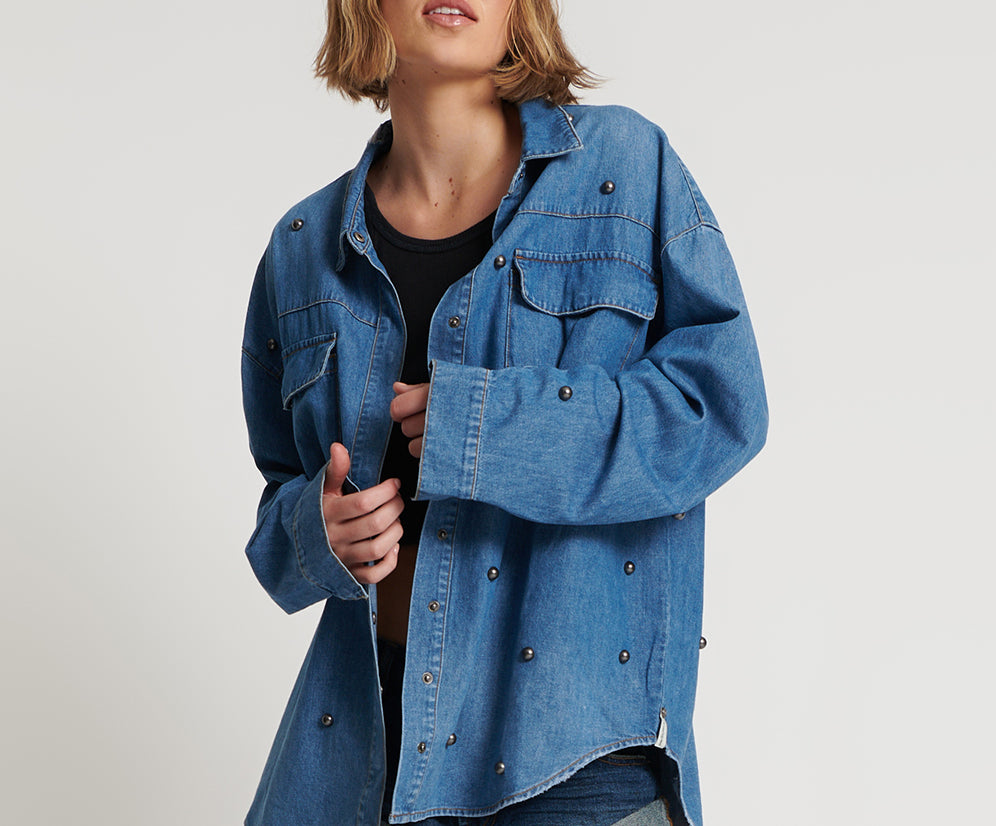 Studded Curtis Denim Shirt - Bay Blue