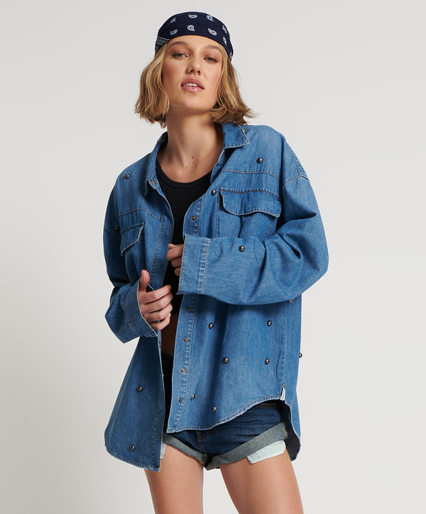 Studded Curtis Denim Shirt - Bay Blue