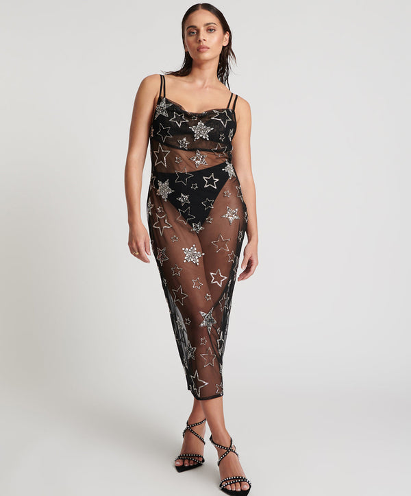 Stellar All Star Hand Beaded Slip Maxi Dress - Black