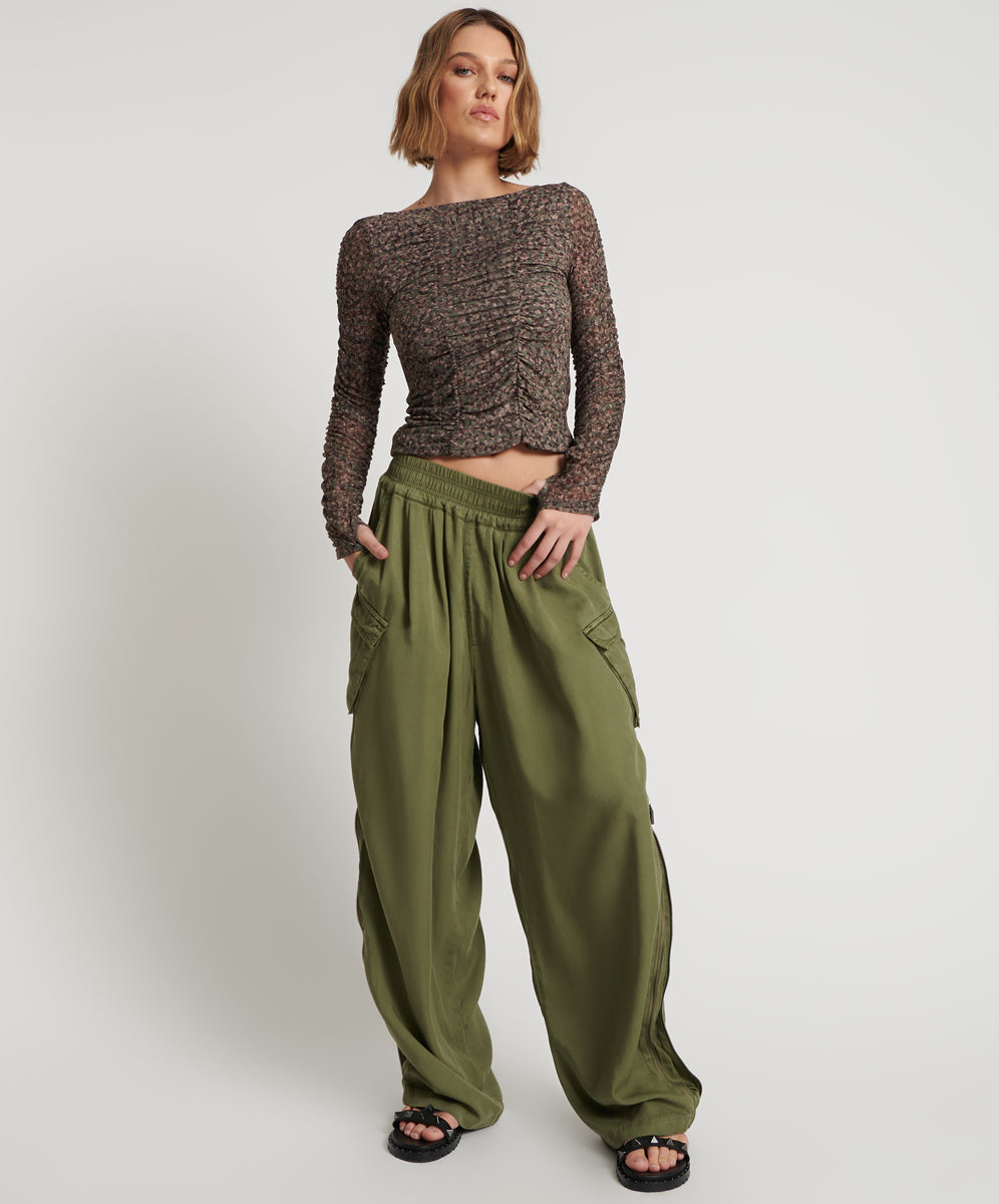 Khaki Parachute Pants - Tencel - One Teaspoon