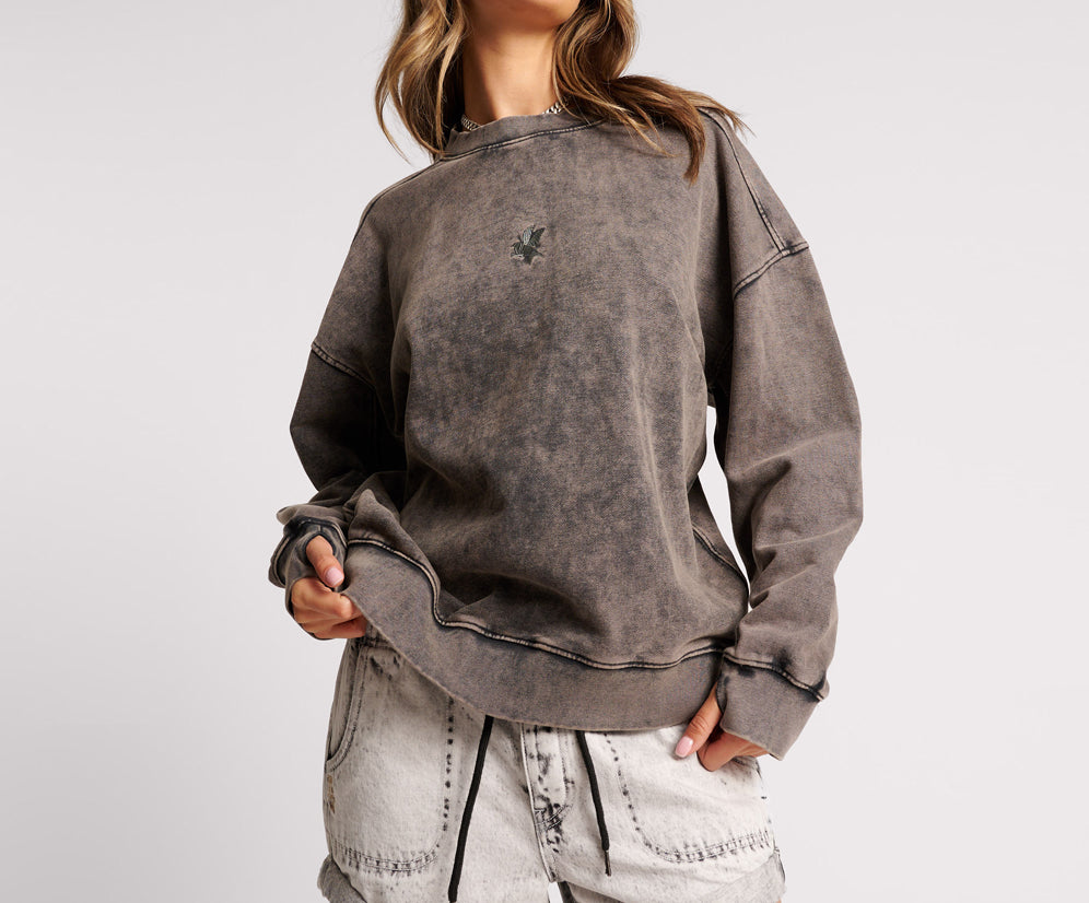 CHARCOAL BOWER BIRD RETRO SWEATER