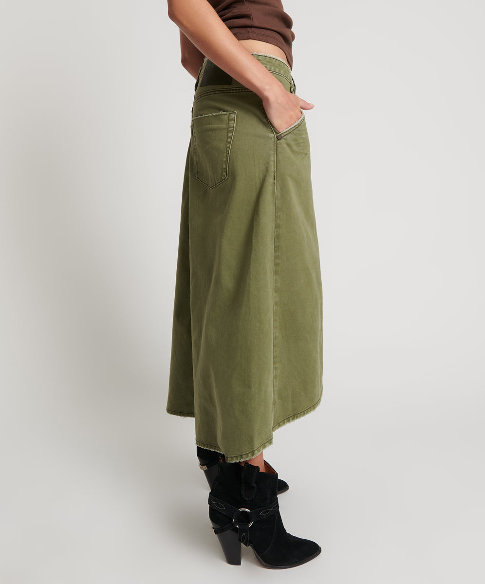 Mrs Carter Low Waist Long Denim Skirt St Khaki