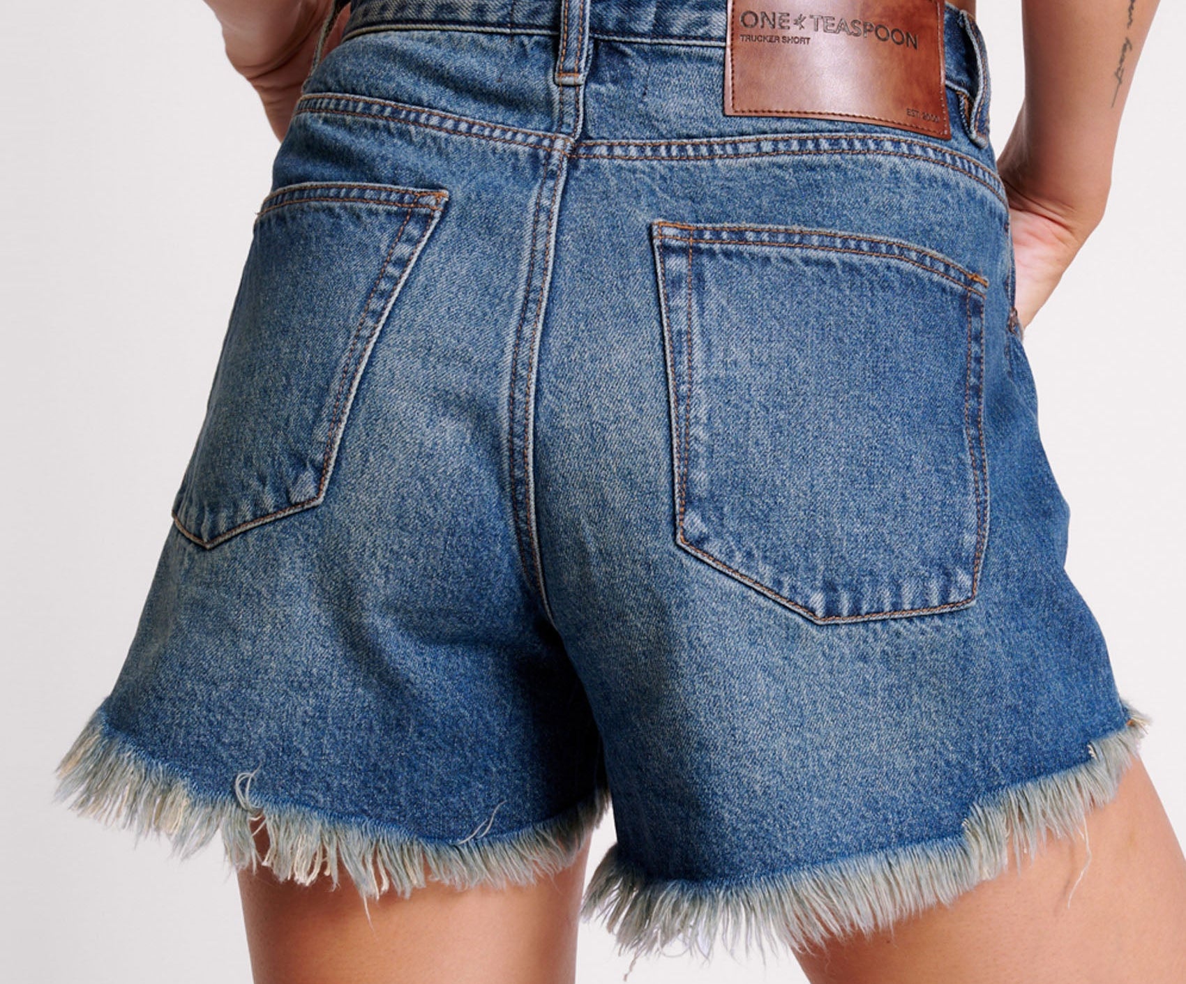 Gritty Blue Truckers Mid Waist Relaxed Short | One Teaspoon