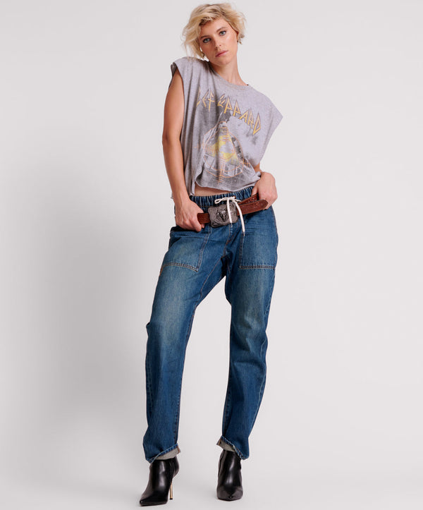 GRITTY BLUE SHABBIES DRAWSTRING BOYFRIEND JEANS