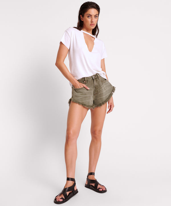 Scouts High Waist Flippy Denim Shorts - Old Khaki