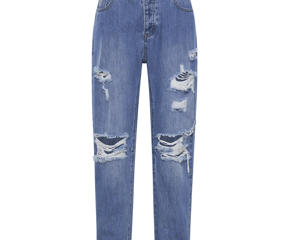 Saints Low Waist Boyfriend Denim Jeans - Midtown Blue