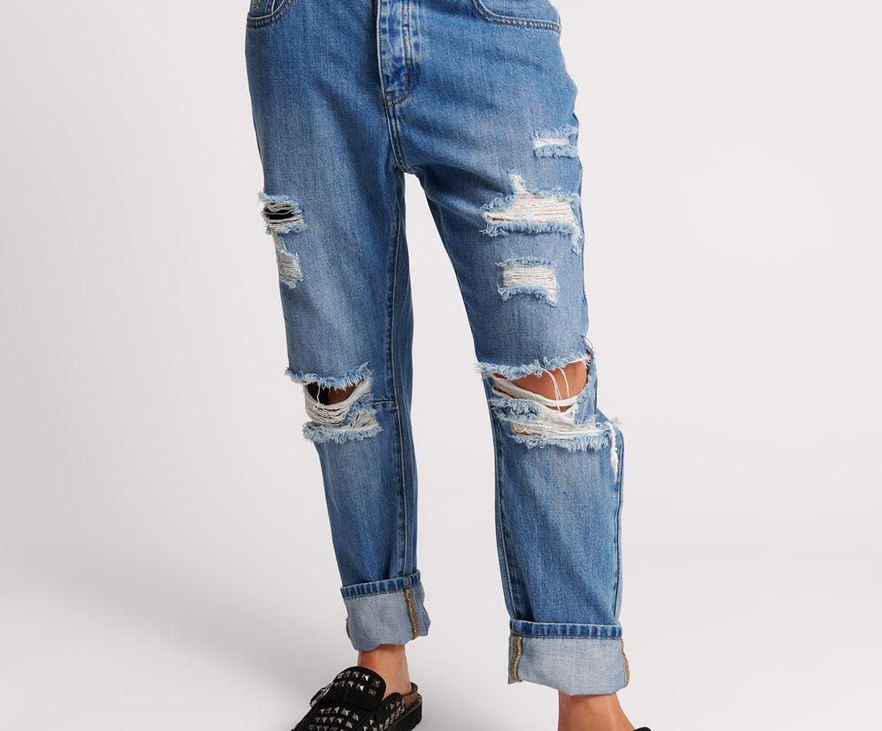 Saints Low Waist Boyfriend Denim Jeans - Midtown Blue