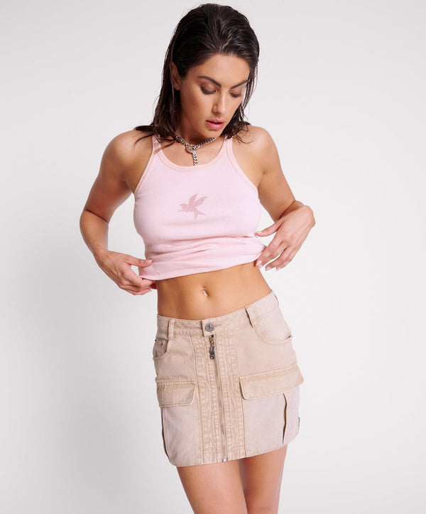 Canvas Viper High Waist Zip Mini Skirt - Stone