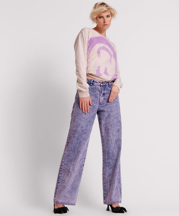 Jackson Mid Waist Wide Leg Denim Jeans - Purple