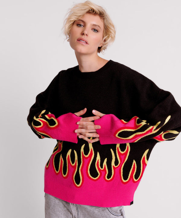 On Fire Intarsia Sweater - Black