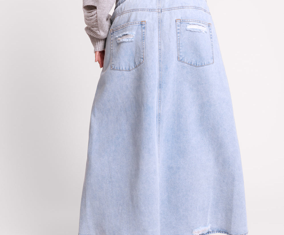 Blue Latte Shabby Long Length Denim Skirt | One Teaspoon