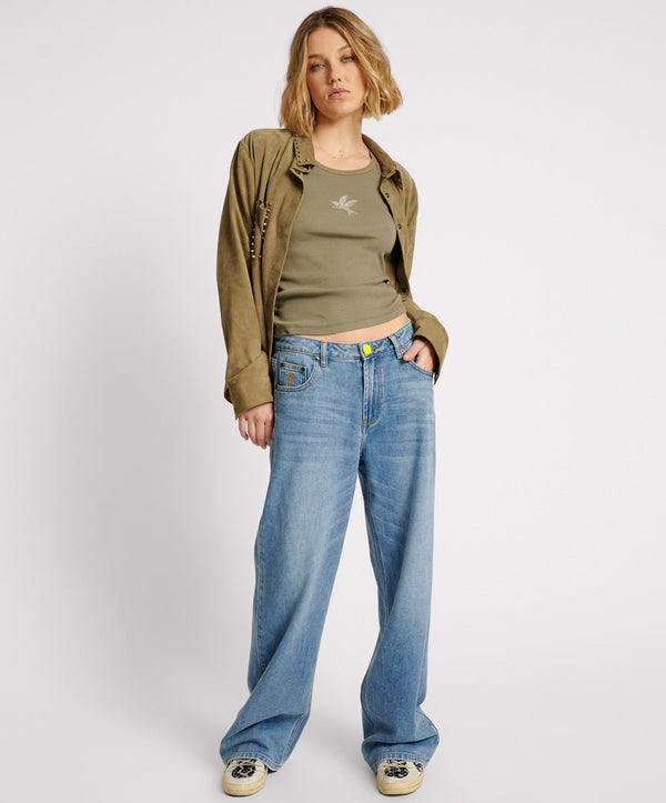 Jackson Mid Waist Wide Leg Denim Jeans - Blue Rapture