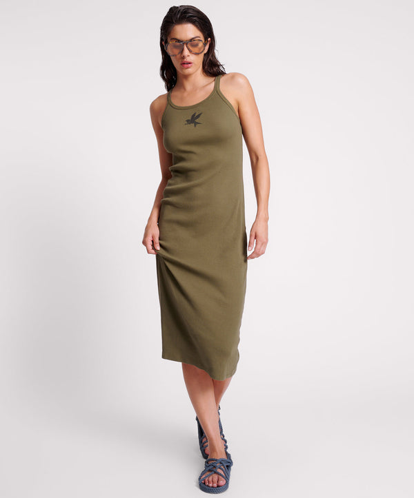 One Teaspoon Ribbed Singlet Midi Dress - Khaki