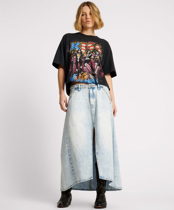 Mrs Carter Low Waist Long Denim Skirt - Depeche Blue