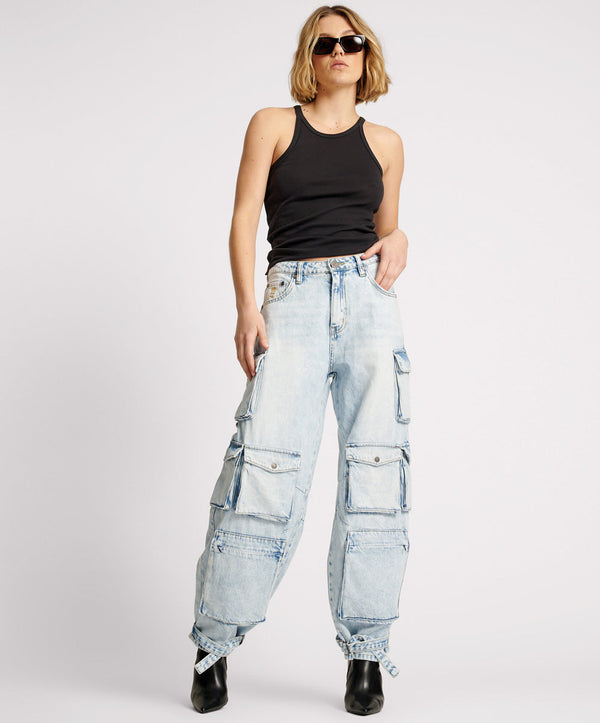 Epic Cargo High Waist Denim Jeans - Depeche Blue