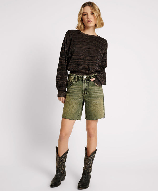 BLACK KHAKI JACKSON MID WAIST WIDE LEG SHORTS