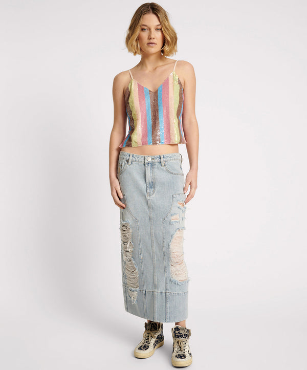 Cassidy Mid Waist Long Denim Column Denim Skirt - Fleetwood