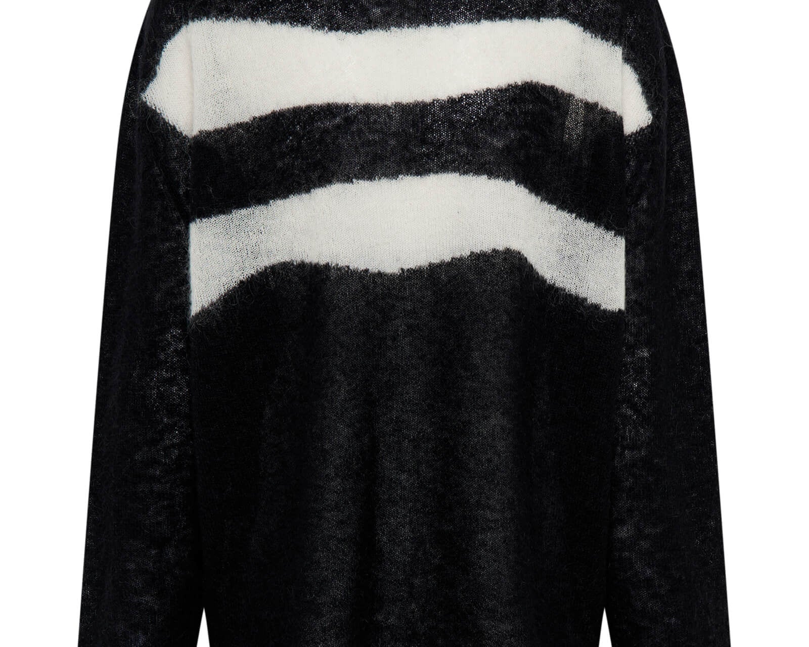 Vivianne Wide Neck Stripe Mohair Sweater - Black White