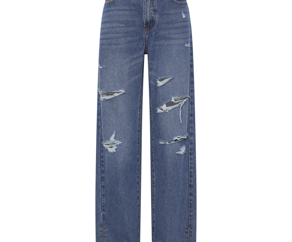 Billie Low Slung Straight Leg Mid Waist Denim Jeans - True Blue