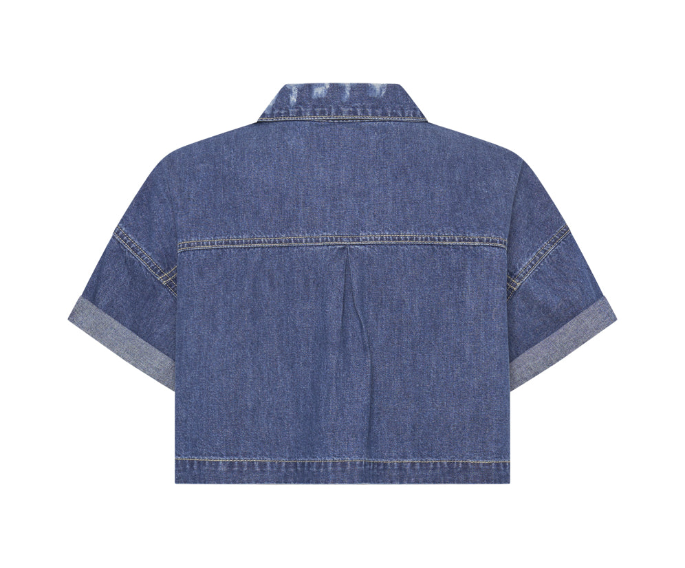 Western Cropped Denim Shirt - True Blue