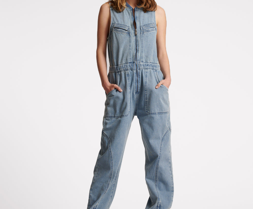 Lilly Sporty Long Denim Jumpsuit - Salty Dog