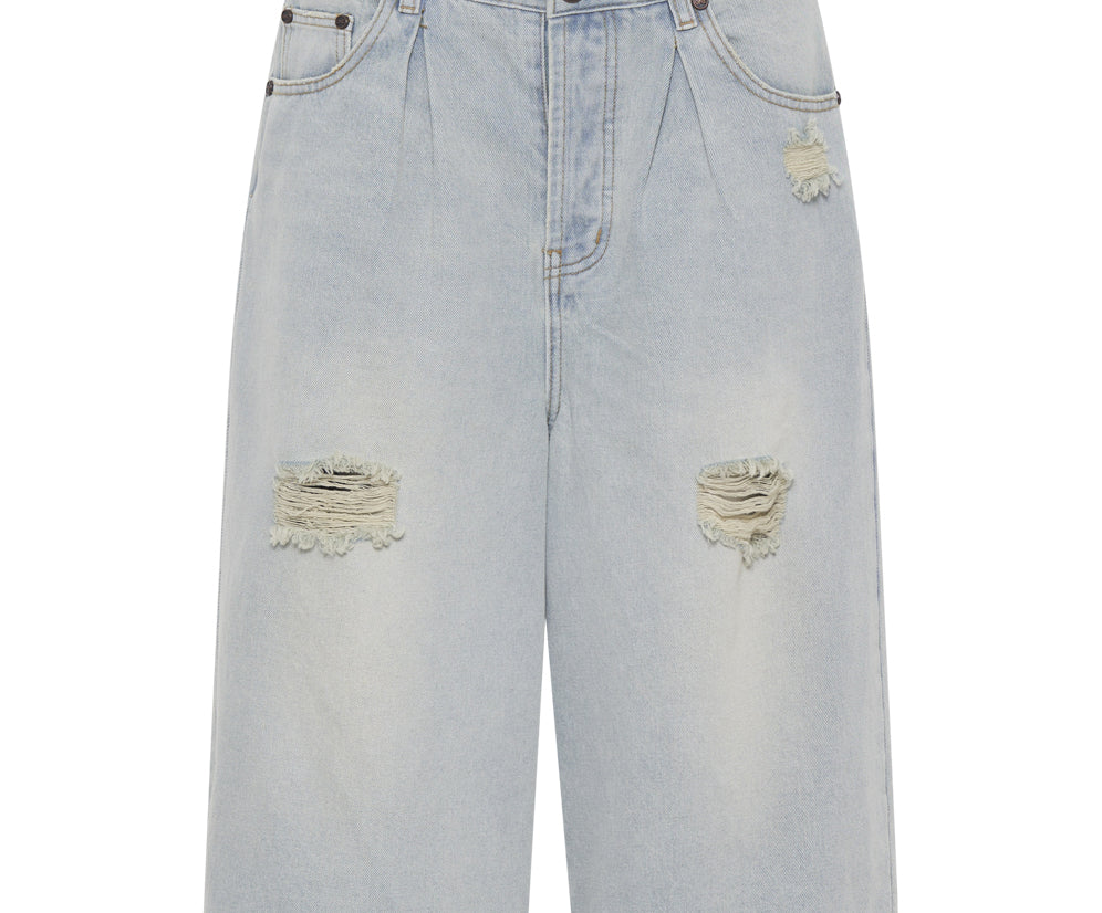 Beastie Low Waist Wide Leg Denim Shorts - Old West