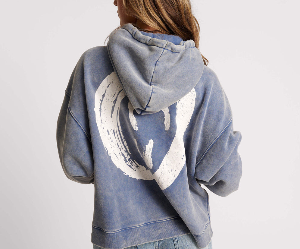 WASHED BLUE SMILEY BATWING HOODY