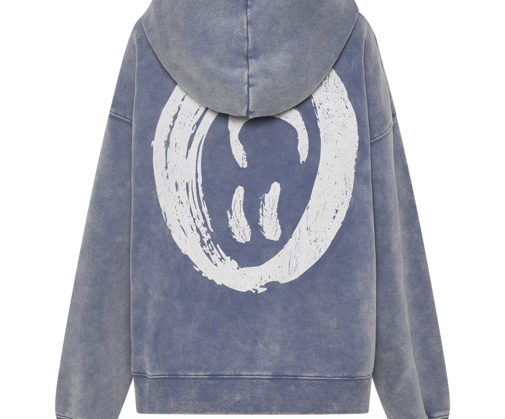 WASHED BLUE SMILEY BATWING HOODY