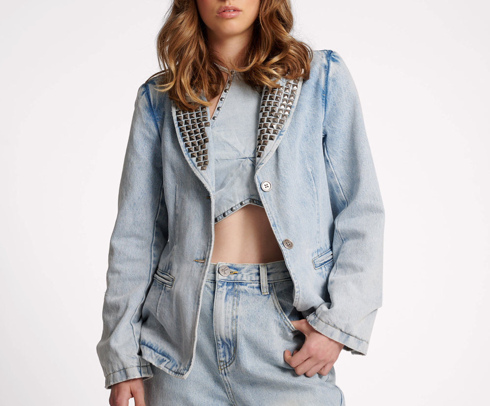 Studded Denim Blazer - Diamonde