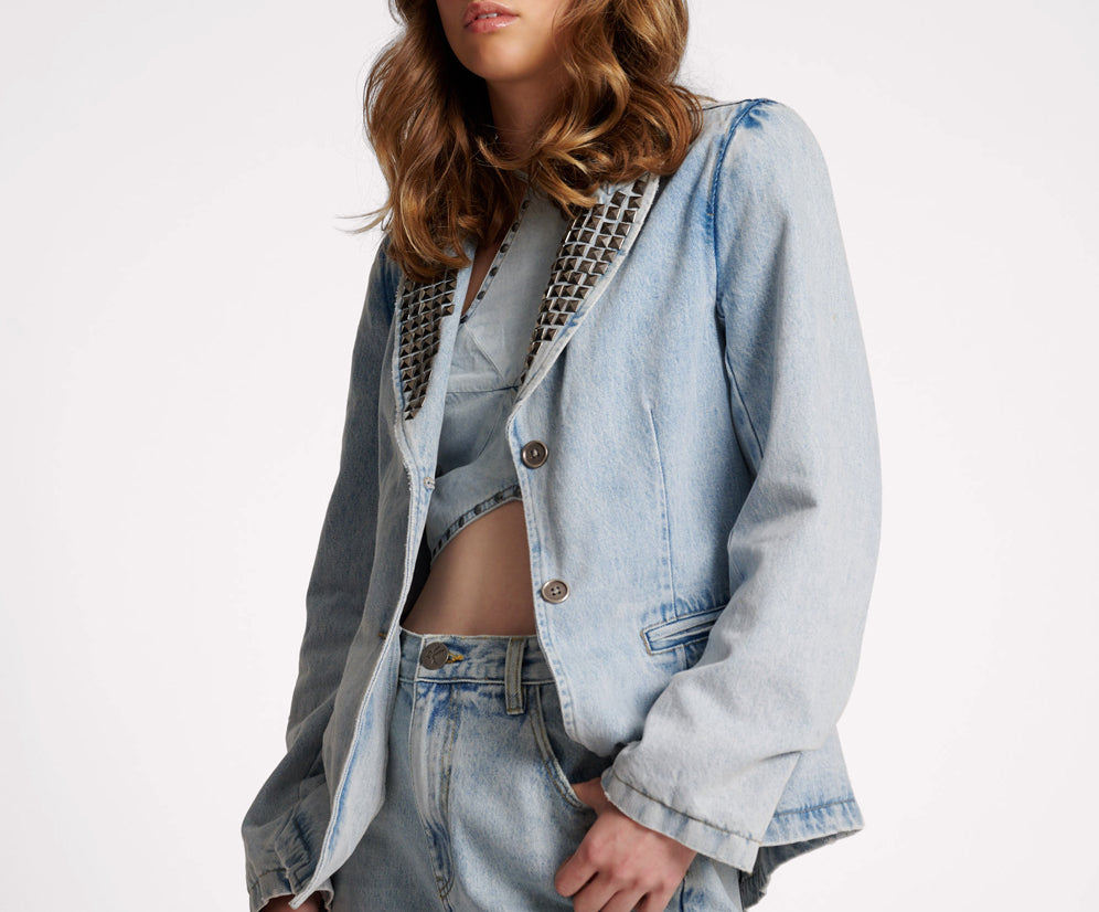 Studded Denim Blazer - Diamonde